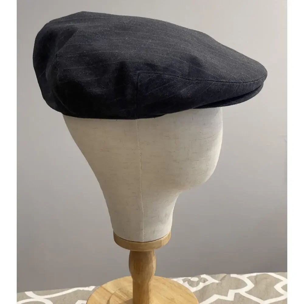 Banana Republic Hat Cap Flat Mens Medium Gray Herringbone Wool Lined Insulated